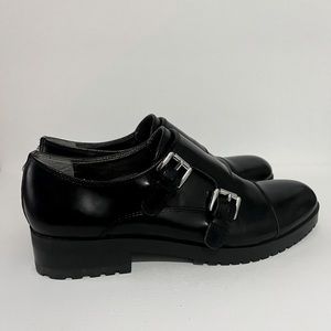 Sam Edelman Women's Melanie Monk Strap Lug Sole Black Leather Dress Shoe